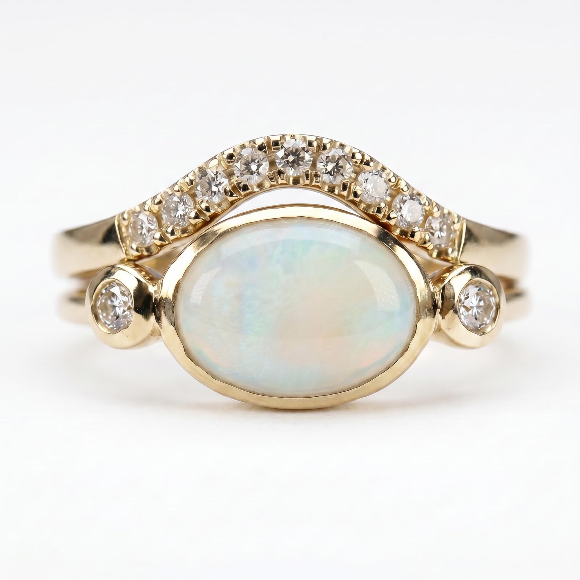 Ethiopian Opal Ring 14k Solid Gold – Diamond &amp; Oval Opal Engagement Ring, Handmade October Birthstone Ring, Anniversary Gift for Her - Melt'm Jewelry