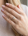 Three Stone Diamond Engagement Ring 14k Gold, Chevron Stacking Bridal Ring, Curved Dainty Wedding Band - Melt'm Jewelry