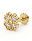 Four Leaf Clover Cz Flat Back Stud 14k Solid Gold, Luck Symbol Stack Earring