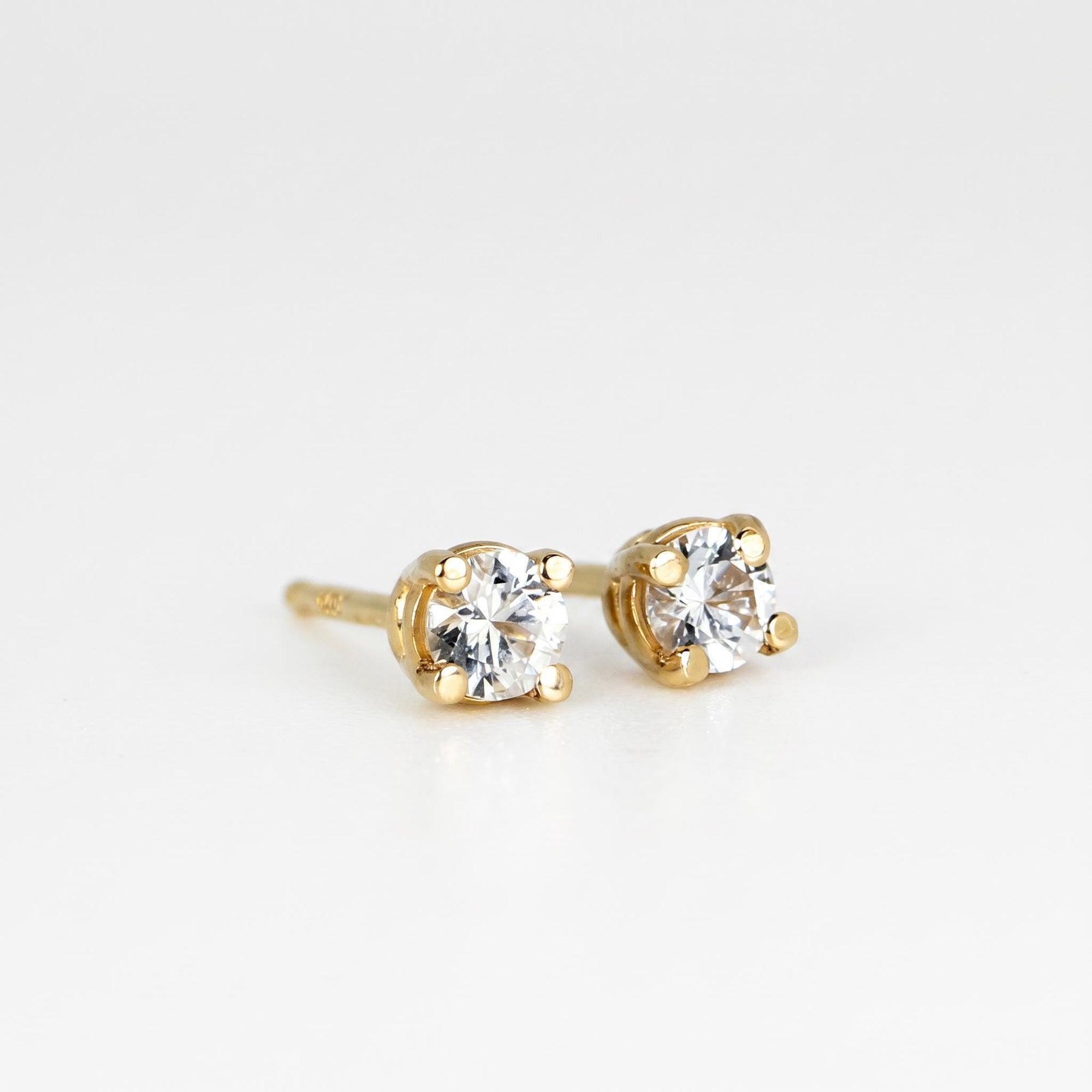 14k Gold White Sapphire Earrings, Minimalist Earrings, White Sapphire Bridal Earrings - Melt'm Jewelry