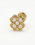 Four Leaf Clover Cz Flat Back Stud 14k Solid Gold, Luck Symbol Stack Earring