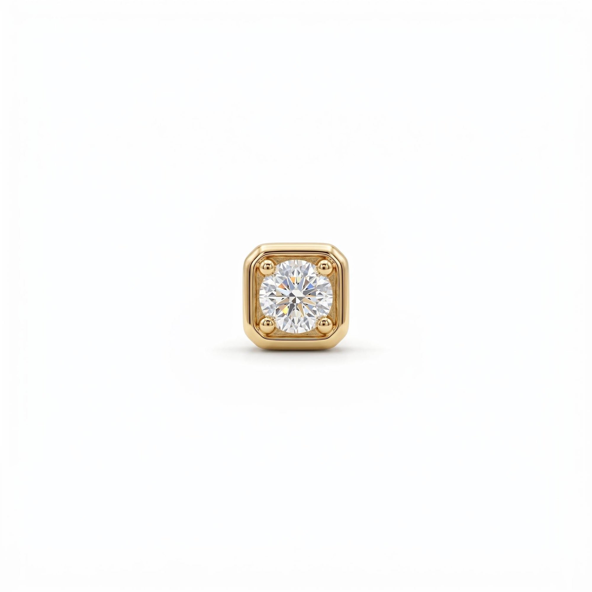 Cz Square Flat Back Earrings 14k Solid Gold, Internally Threaded Earrings (SINGLE or PAIR)