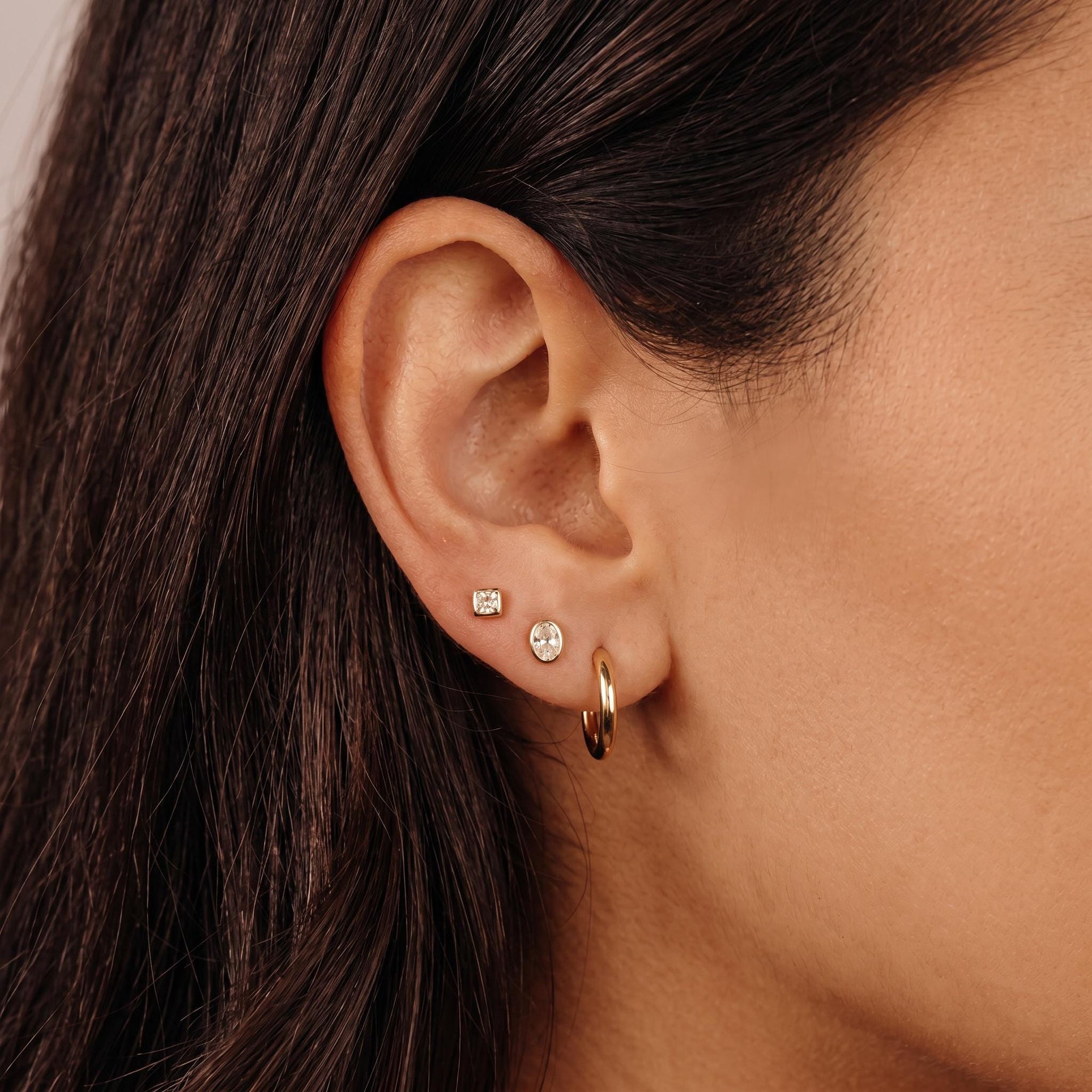 Cz Square Flat Back Earrings 14k Solid Gold, Internally Threaded Earrings (SINGLE or PAIR) - Melt'm Jewelry