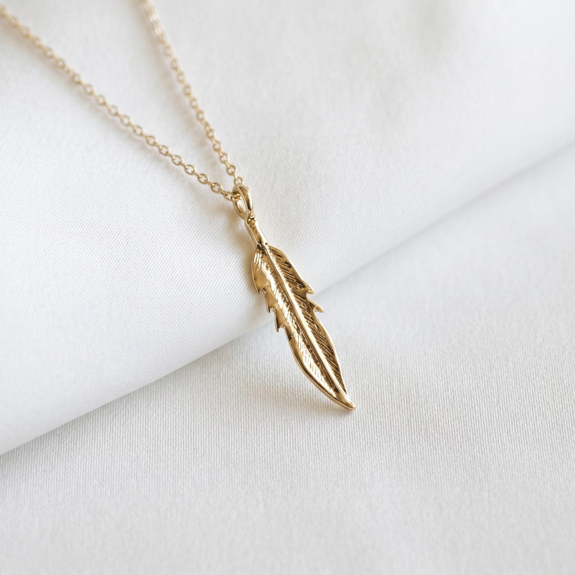 14k Gold Feather Pendant, Meaningful Jewelry - Melt'm Jewelry