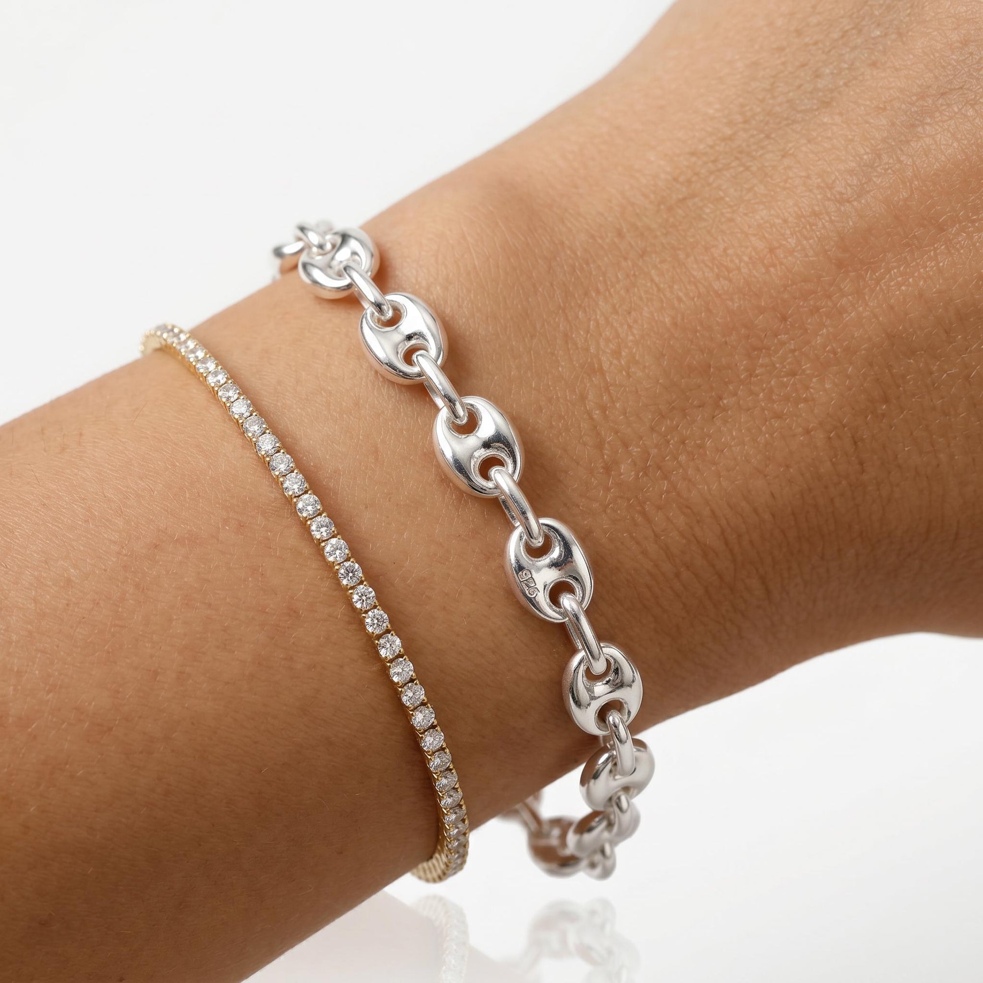 Sterling Silver 6.3 mm Puffy Mariner Chain Bracelet | Unisex Anchor Link