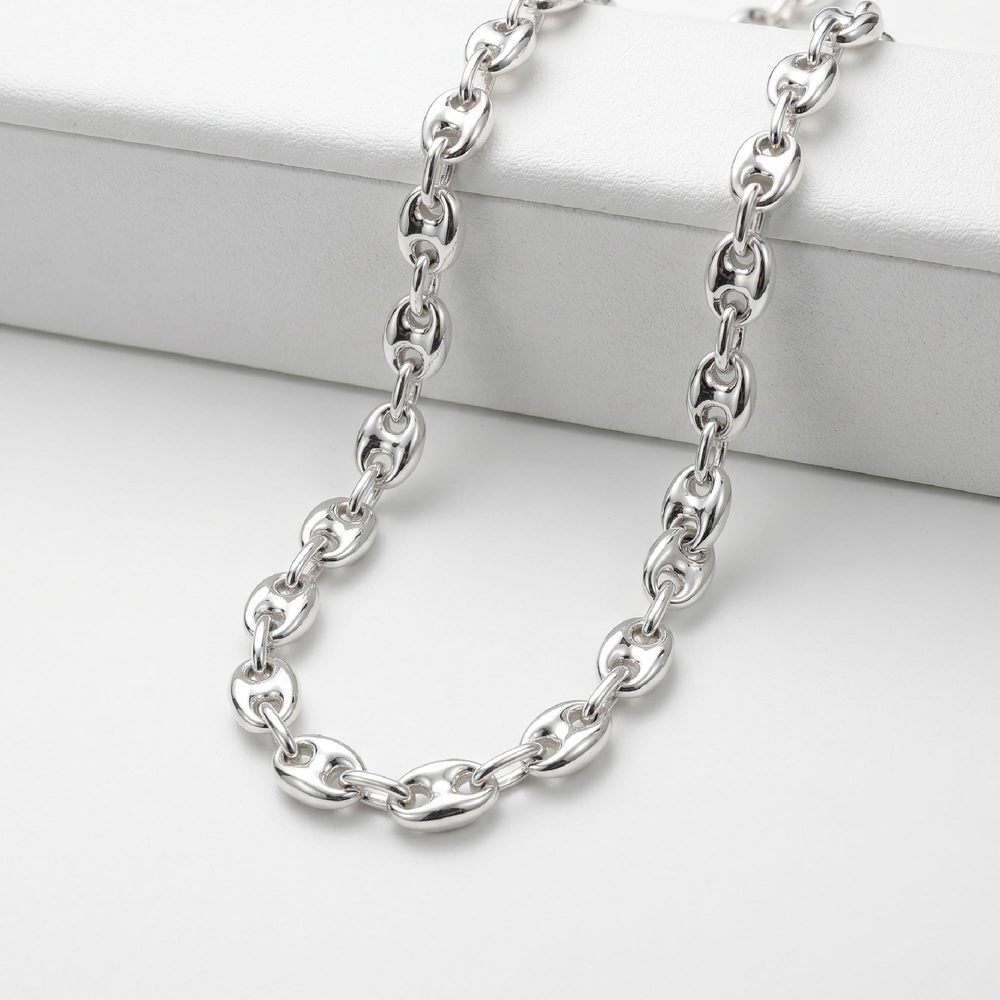 Sterling Silver Puffy Mariner Chain Necklace | Unisex Anchor Link, Modern Everyday Style - Melt'm Jewelry