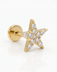 CZ Diamond Star Earring 14k Solid Gold, Internally Threaded Flat Back Earring (SINGLE) - Melt'm Jewelry
