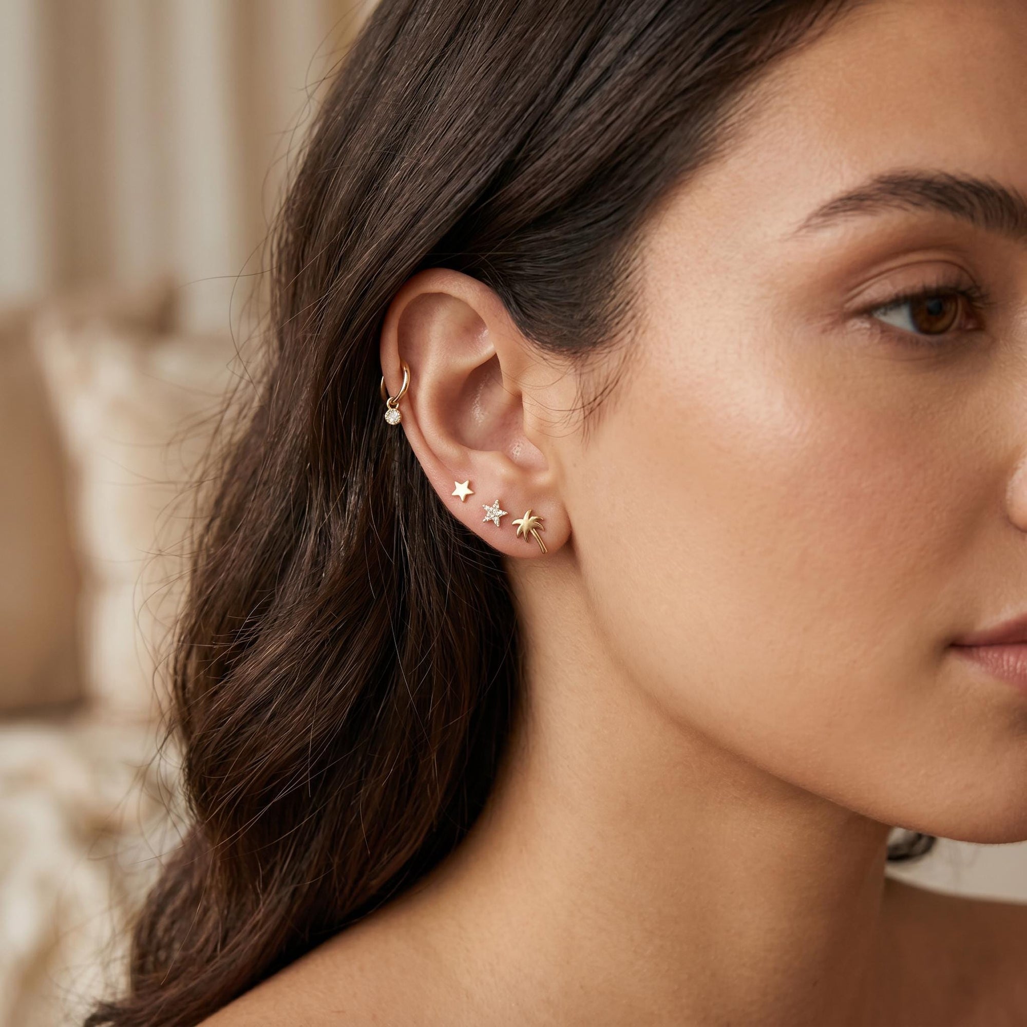 CZ Diamond Star Earring 14k Solid Gold, Internally Threaded Flat Back Earring (SINGLE) - Melt'm Jewelry