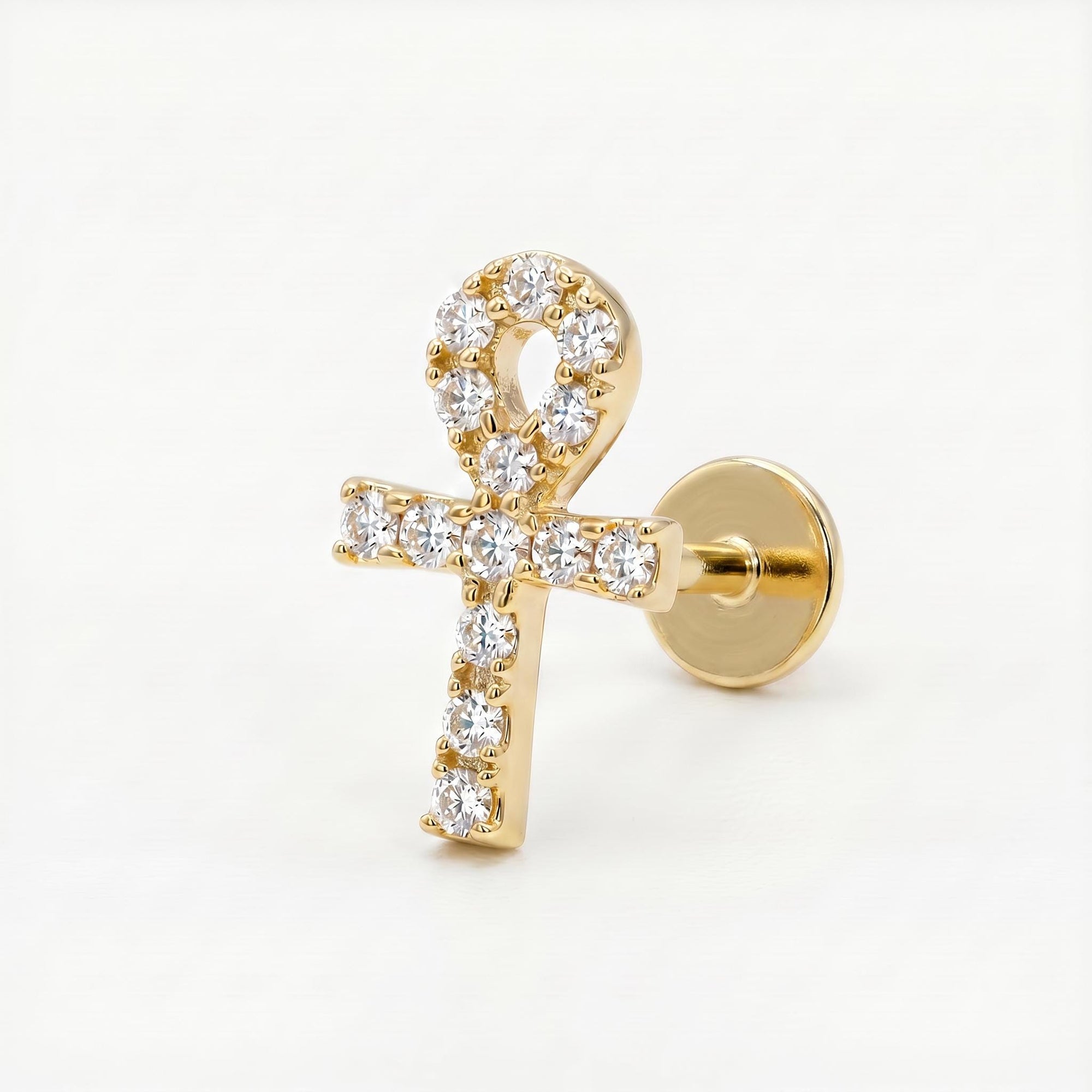 Ankh Flat Back Cartilage Earring 14k Solid Gold - Melt'm Jewelry