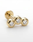 Three Bezel CZ Stone Curve Bar Ear Piercing 14k Solid Gold Flat Back (SINGLE or PAIR) - Melt'm Jewelry