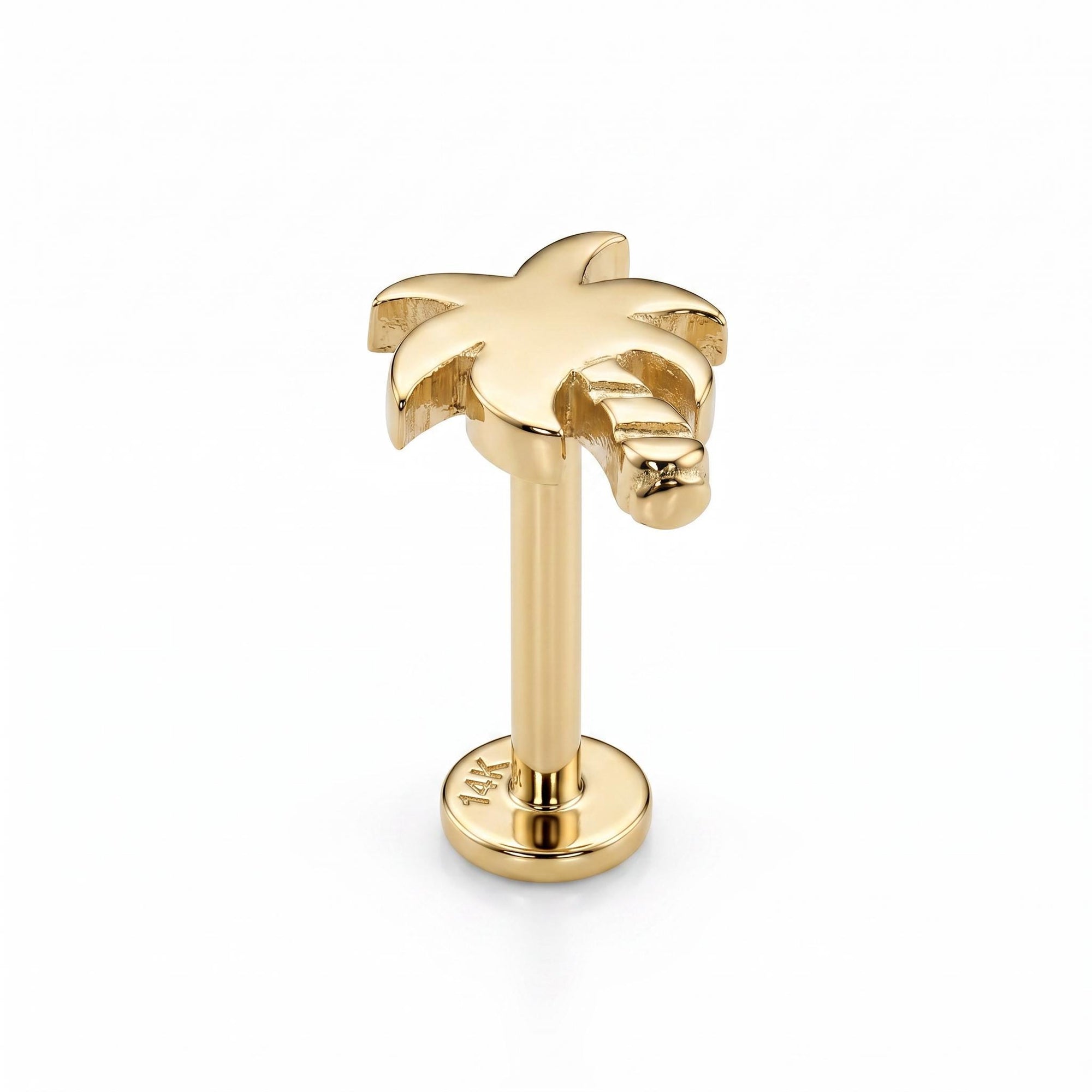 Tiny Palm Tree Flat Back Earrings (5 mm) 14k Solid Gold - Melt'm Jewelry