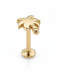 Tiny Palm Tree Flat Back Earrings (5 mm) 14k Solid Gold - Melt'm Jewelry