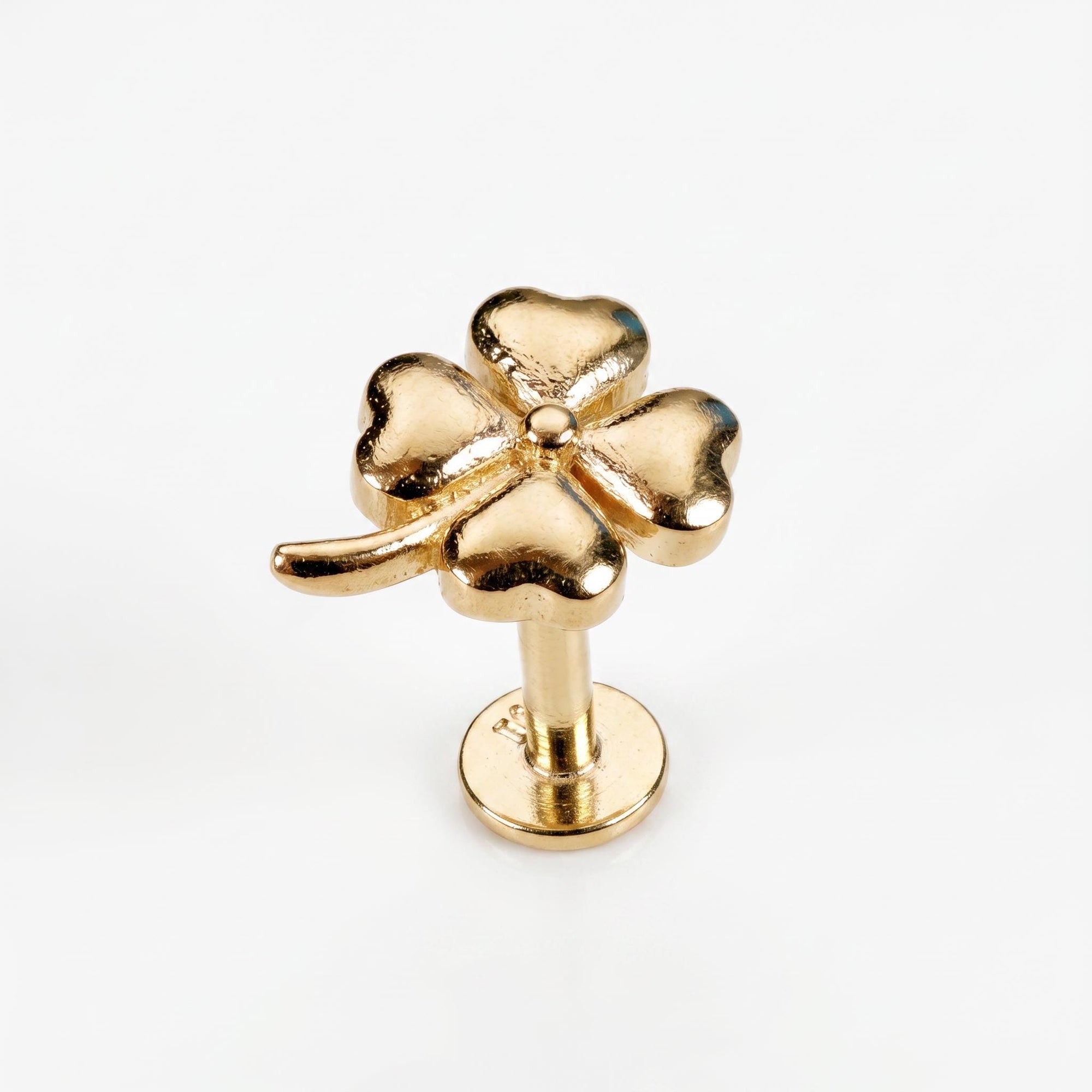 Four Leaf Clover Flat Back Stud 14k Solid Gold, Luck Symbol Stack Earrings - Melt'm Jewelry