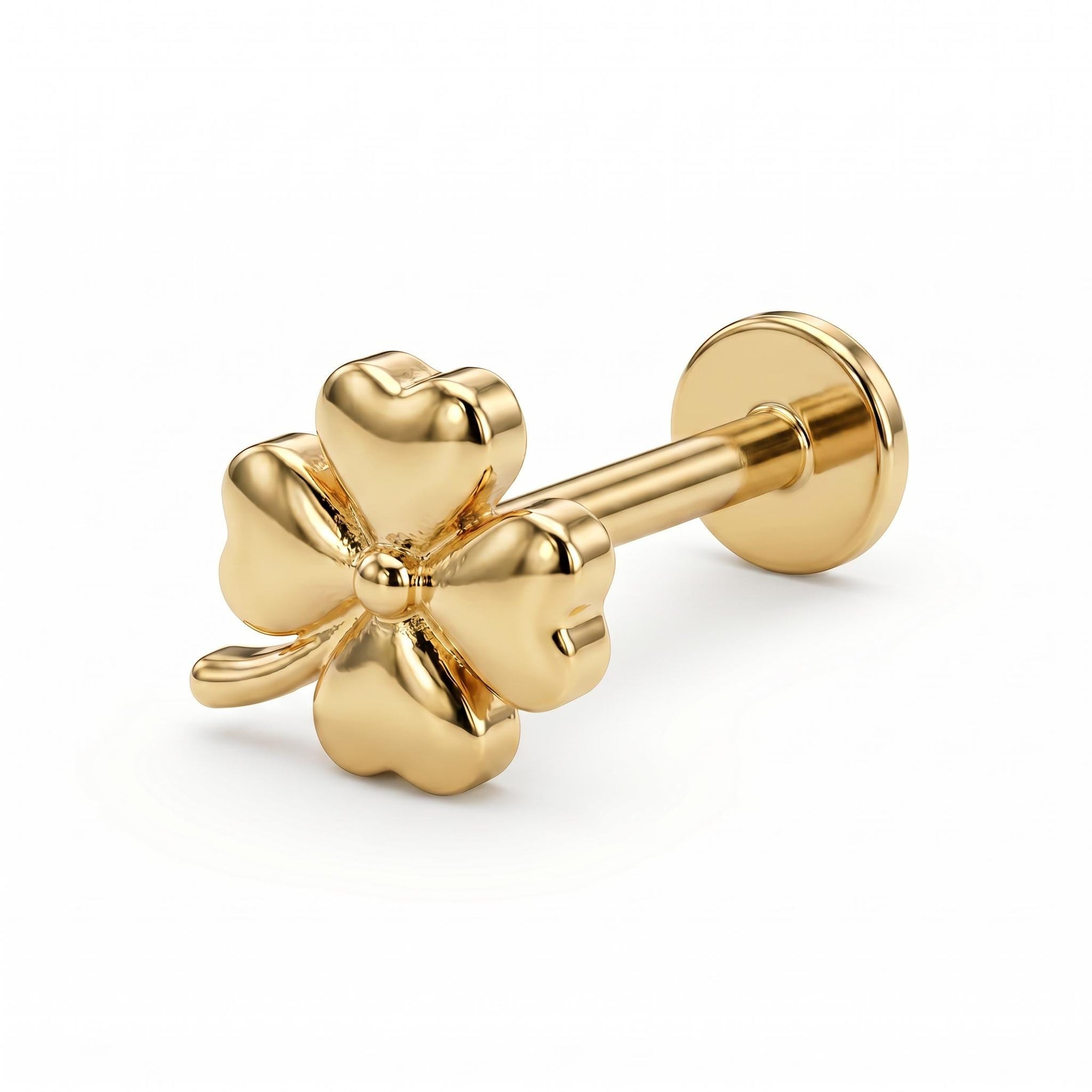Four Leaf Clover Flat Back Stud 14k Solid Gold, Luck Symbol Stack Earrings - Melt'm Jewelry