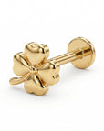 Four Leaf Clover Flat Back Stud 14k Solid Gold, Luck Symbol Stack Earrings - Melt'm Jewelry