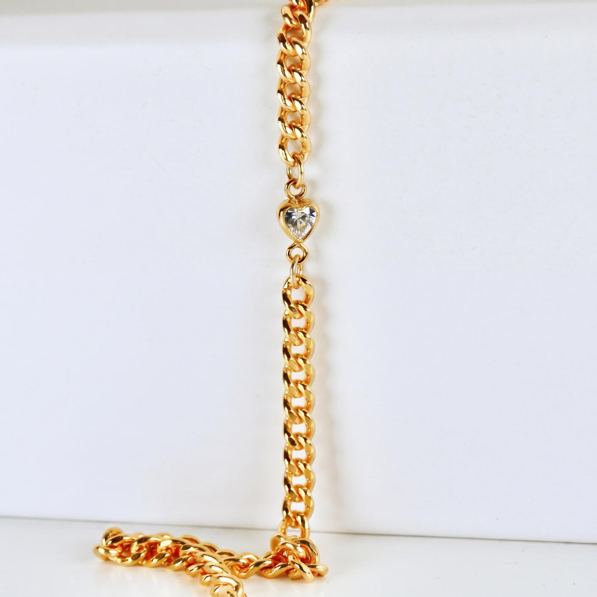 Heart CZ Bracelet Gold Filled, Dainty Gold Curb Chain Bracelet - Melt'm Jewelry