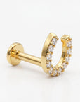 Cz Horseshoe Earring 14k Solid Gold, Internally Threaded Flat Back Cartilage Earring - Melt'm Jewelry