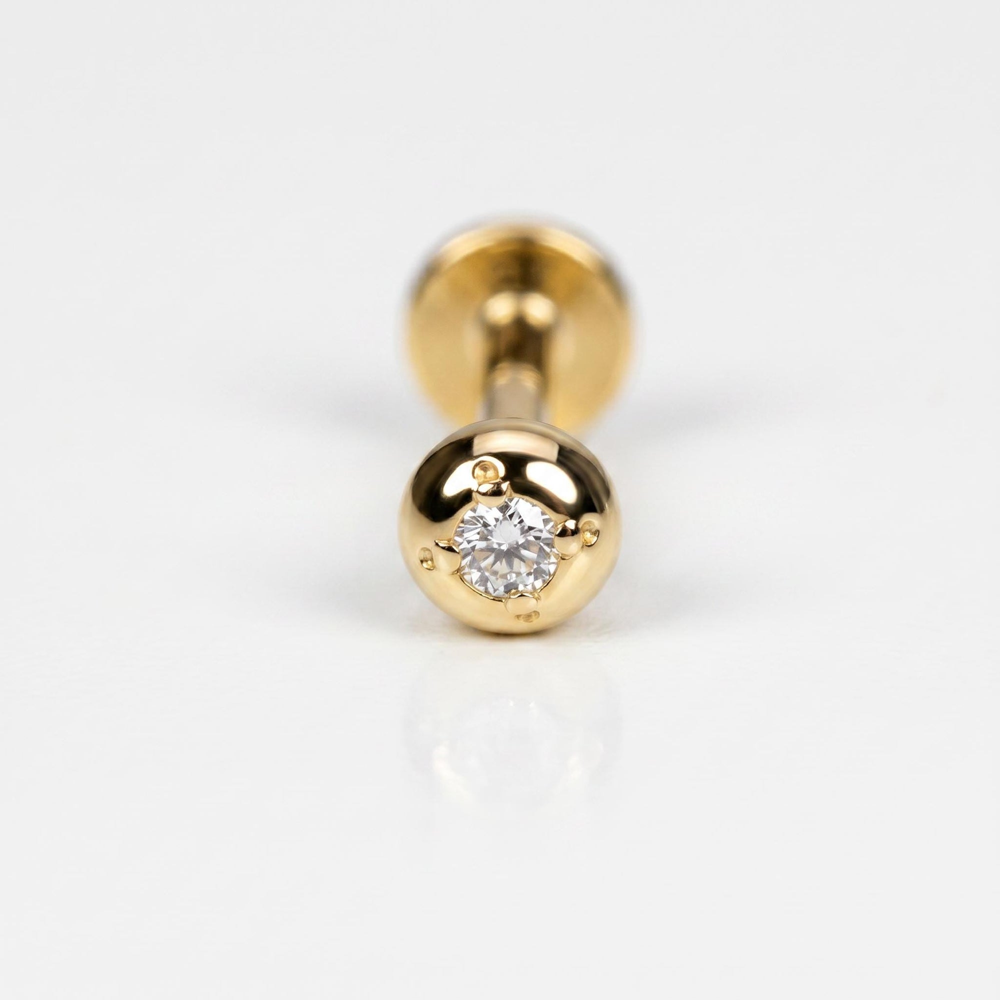 Cz Ball Flat Back Earrings 14k Solid Gold, Internally Threaded Earrings (SINGLE or PAIR) - Melt'm Jewelry