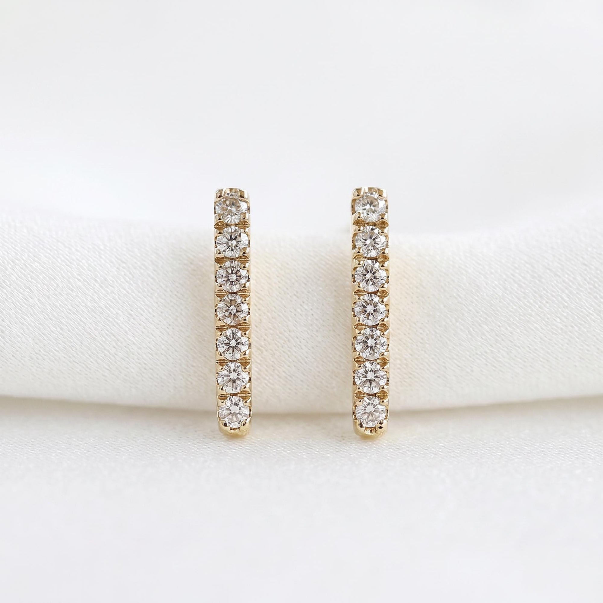 Diamond Bar Earrings in 14k Gold (SINGLE or PAIR) - Melt'm Jewelry
