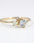 Dainty Aquamarine Opal and Diamond Cluster Ring