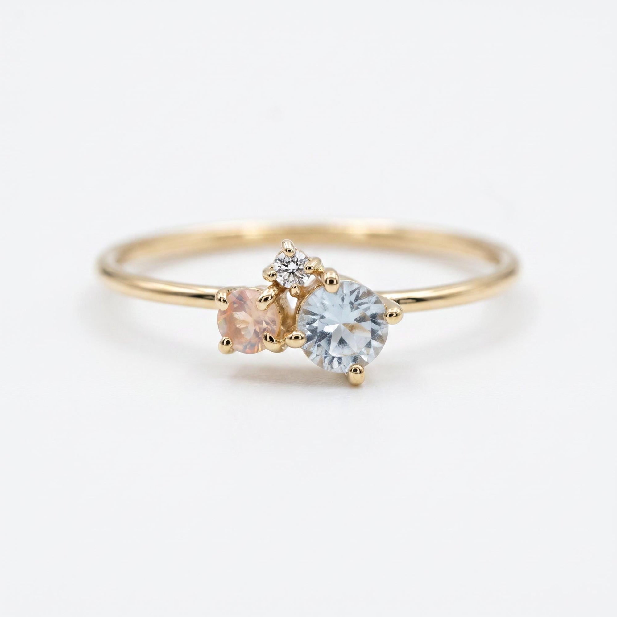 Dainty Aquamarine Opal and Diamond Cluster Ring