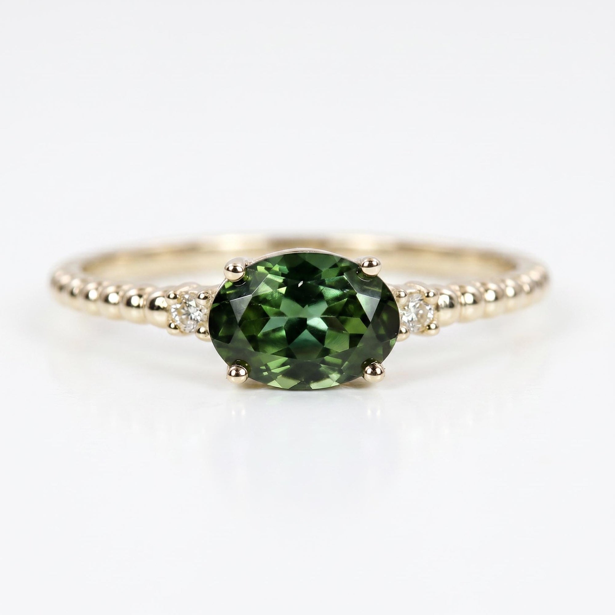 Diamond & Green Tourmaline Engagement Ring - Melt'm Jewelry