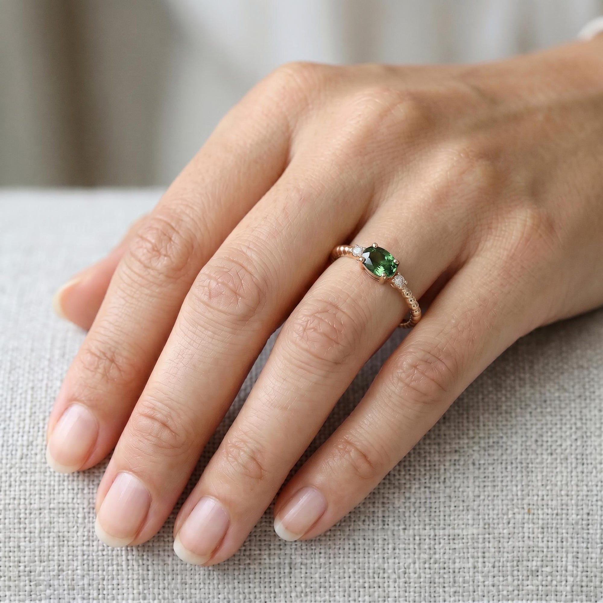 Diamond & Green Tourmaline Engagement Ring - Melt'm Jewelry
