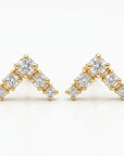 14k Gold Diamond Chevron Stud Earrings (SINGLE or PAIR)