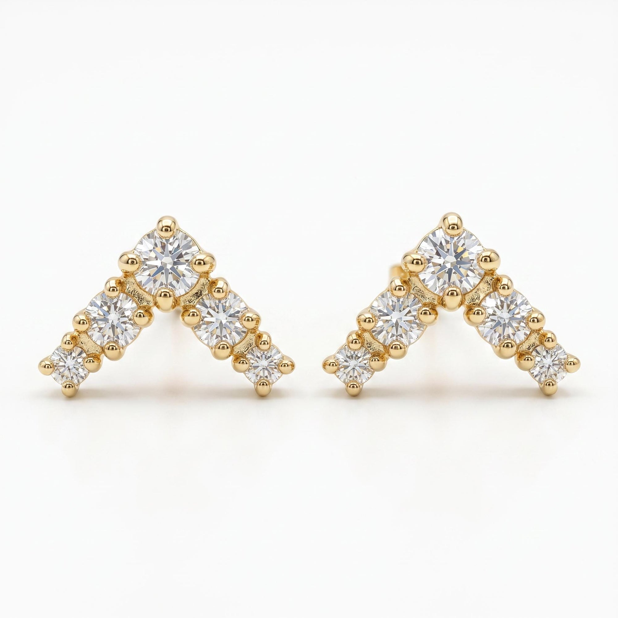 14k Gold Diamond Chevron Stud Earrings (SINGLE or PAIR) - Melt'm Jewelry