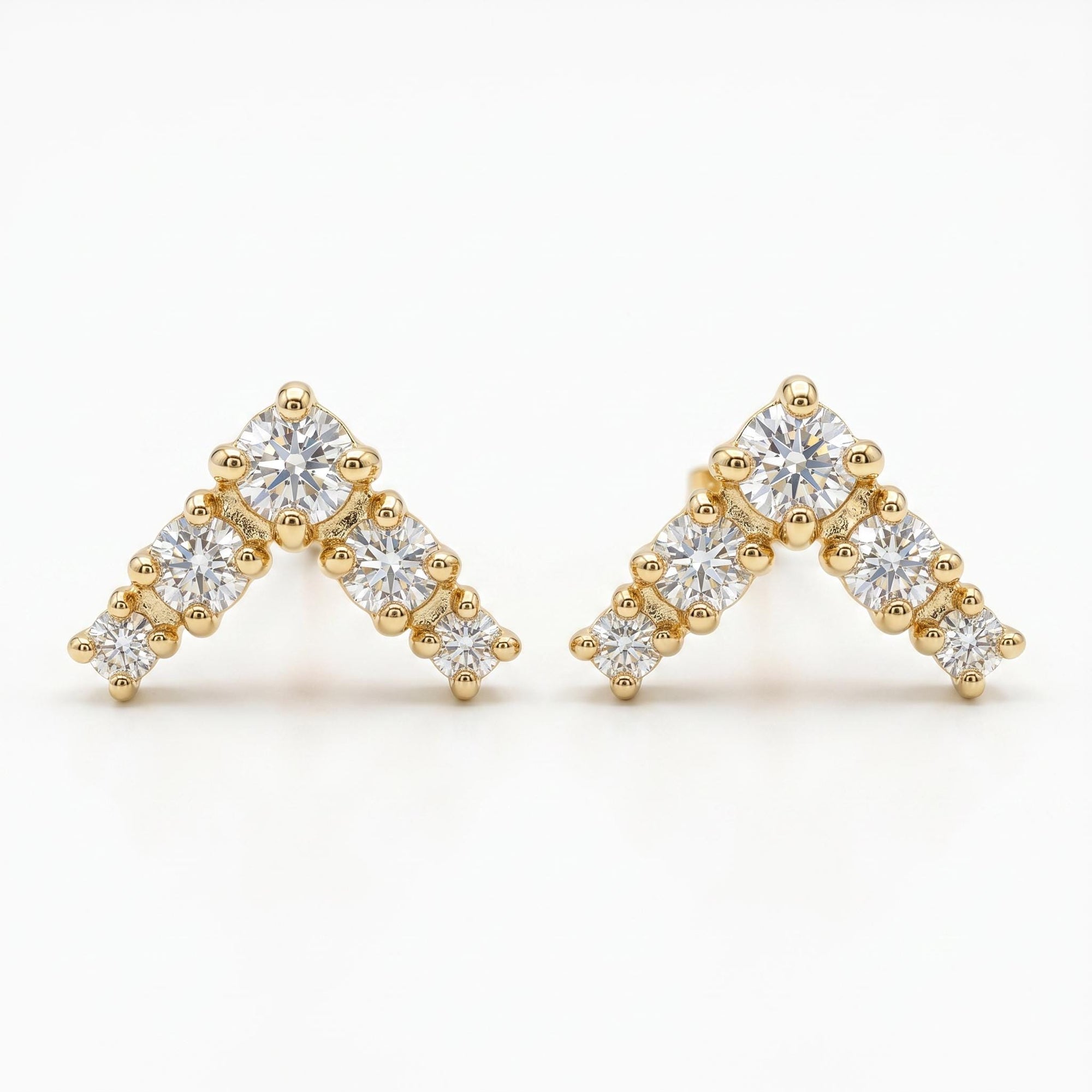 14k Gold Diamond Chevron Stud Earrings (SINGLE or PAIR) - Melt'm Jewelry