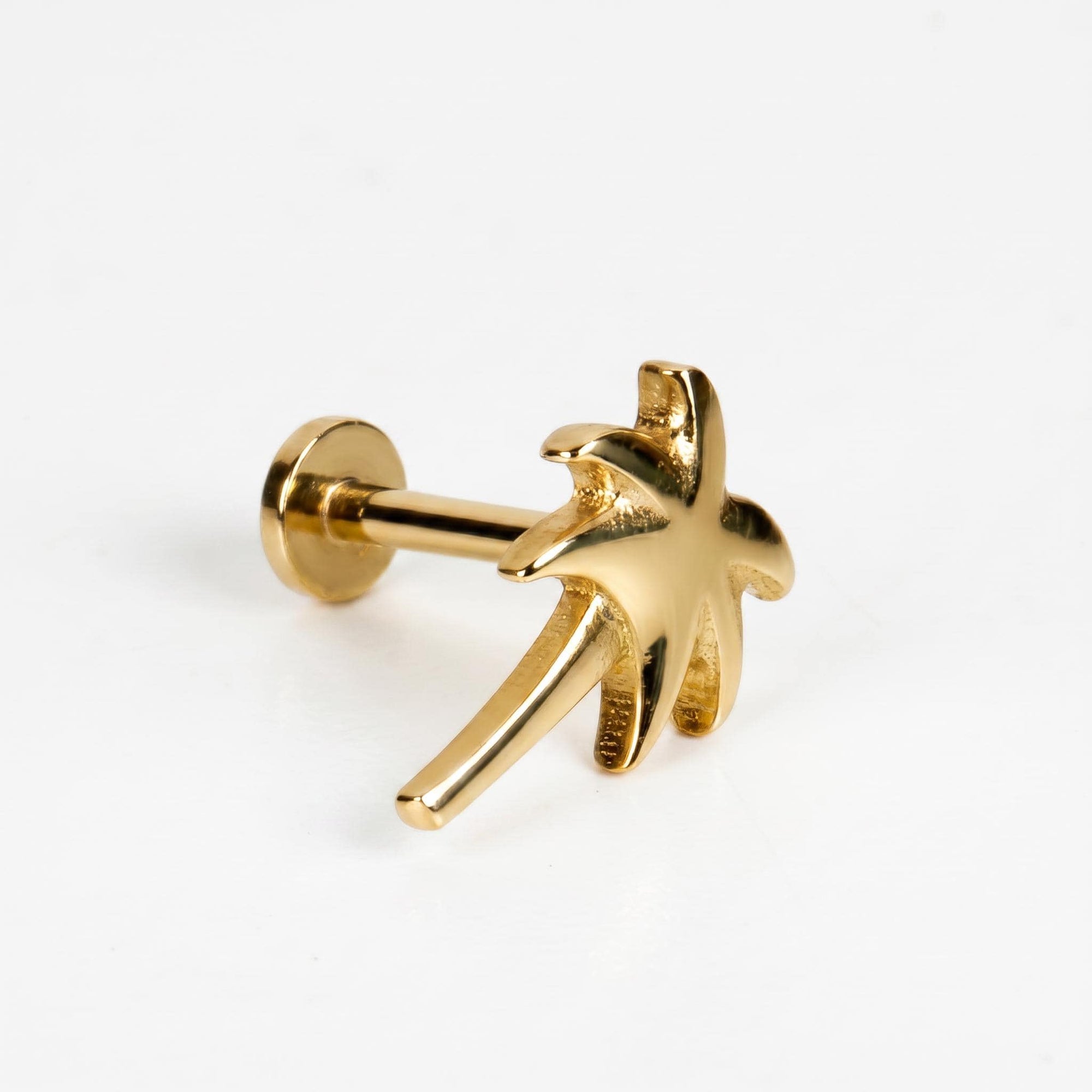 Palm Tree Flat Back Earrings 14k Solid Gold (7 mm) - SINGLE