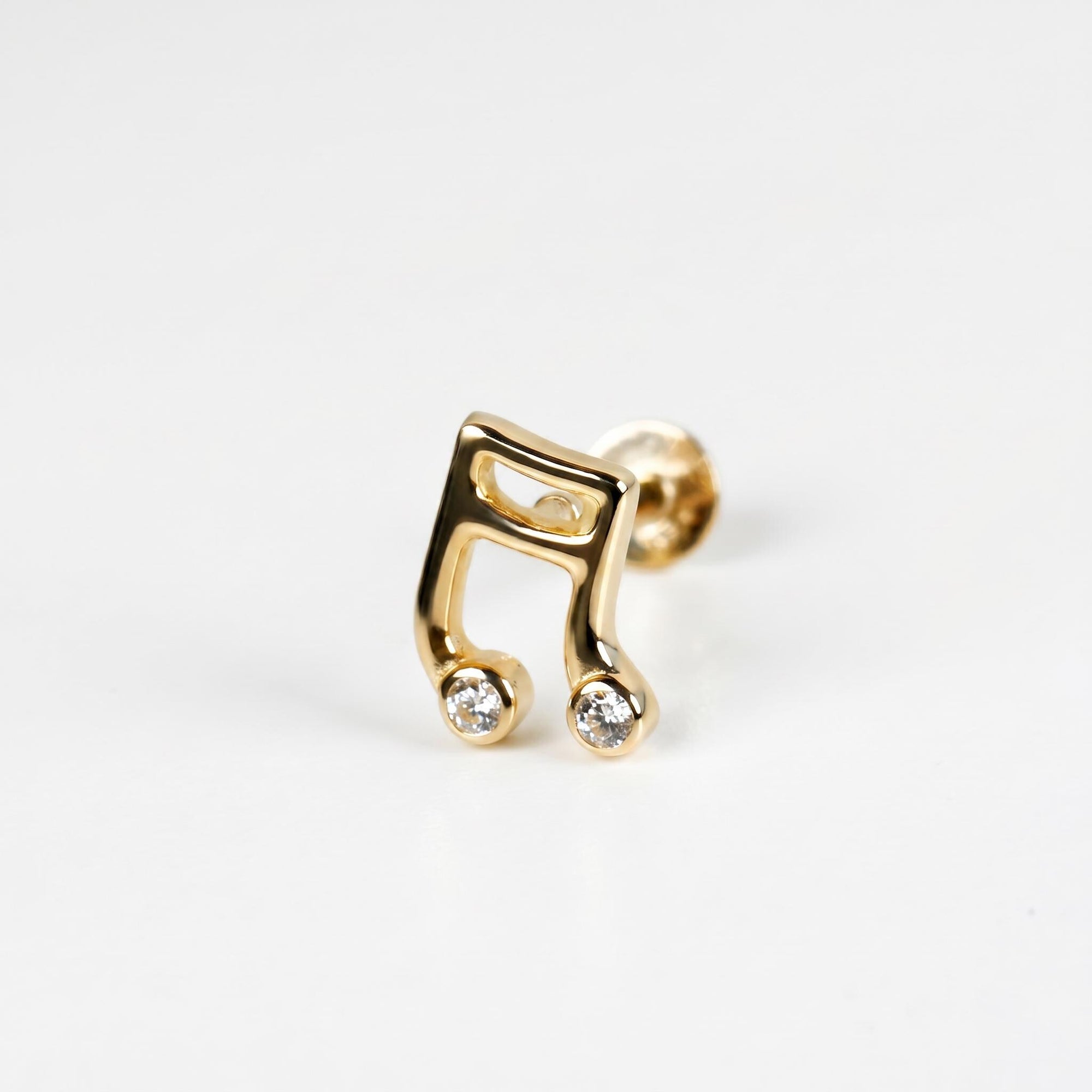 Music Note Flat Back Earrings 14k Solid Gold, Music Lover Stack Earrings
