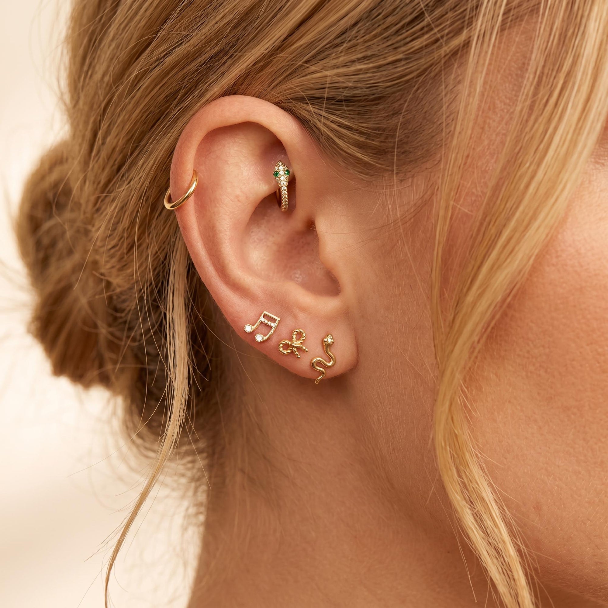 Music Note Flat Back Earrings 14k Solid Gold, Music Lover Stack Earrings