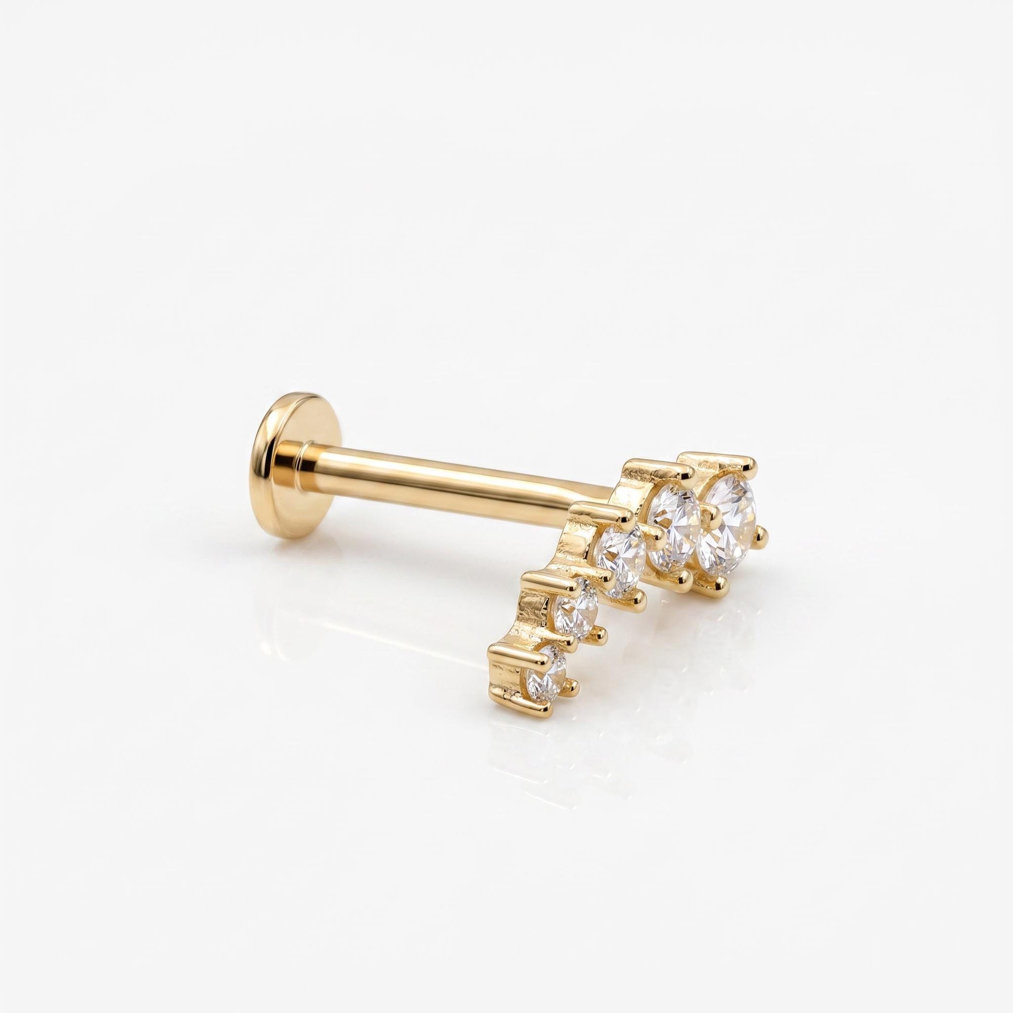 CZ Curved Bar Ear Piercing, Flat Back internally threaded labret studs (SINGLE or PAIR) - Melt'm Jewelry