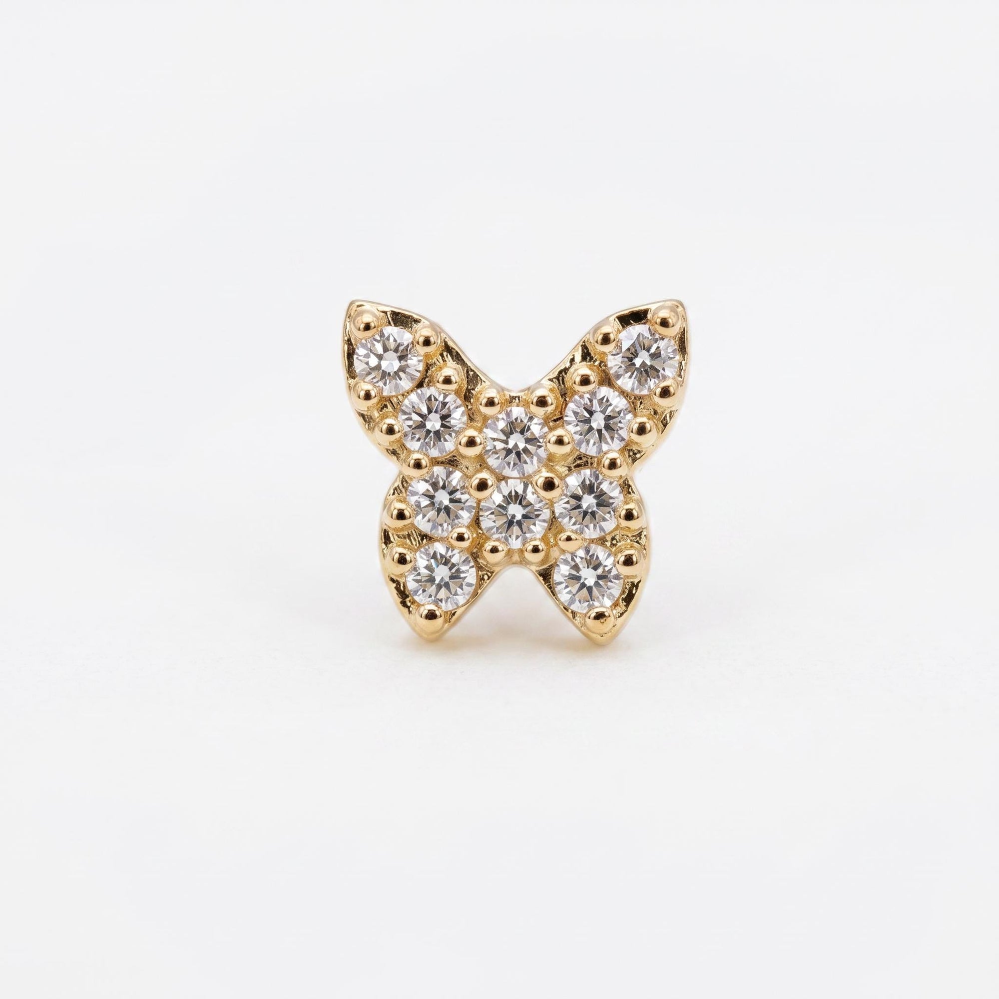 CZ Butterfly Flat Back Earrings 14k Solid Gold (single or pair) - Melt'm Jewelry