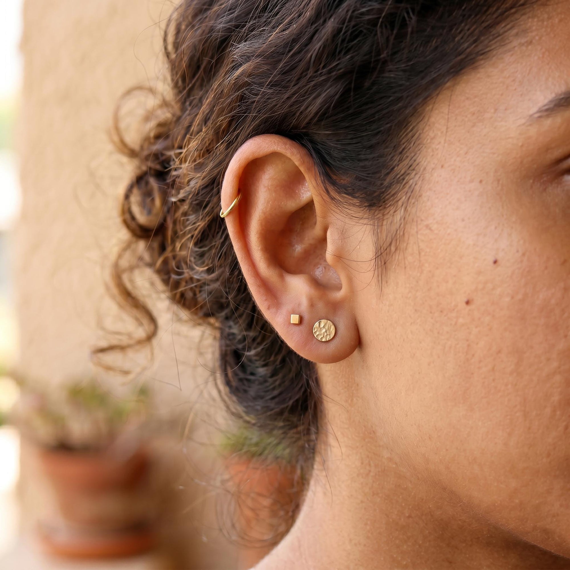 Hammered Gold Stud Earrings, 14k Solid Gold Disc Earrings - Melt'm Jewelry