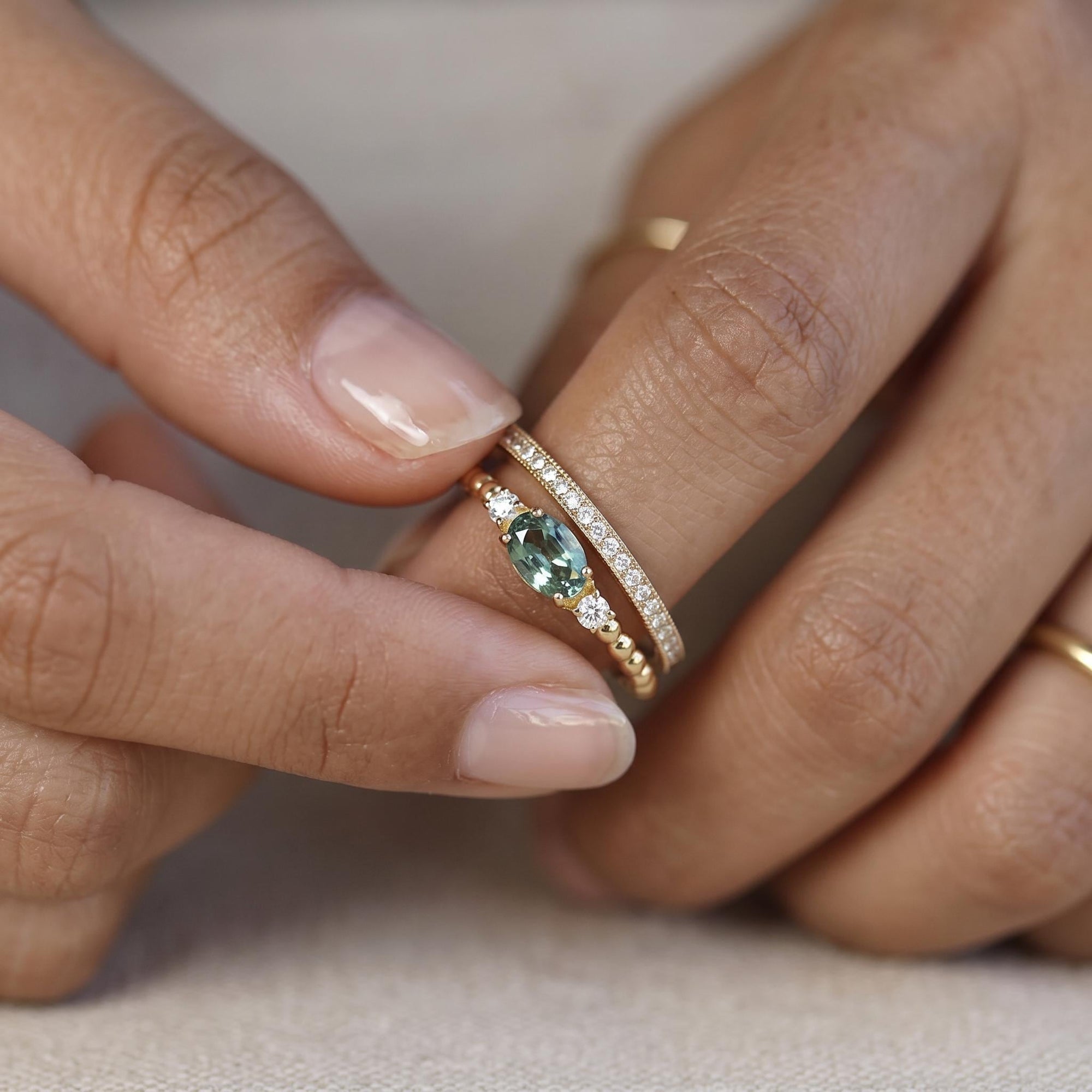Diamond &amp; Oval Tourmaline Engagement Ring - Melt'm Jewelry
