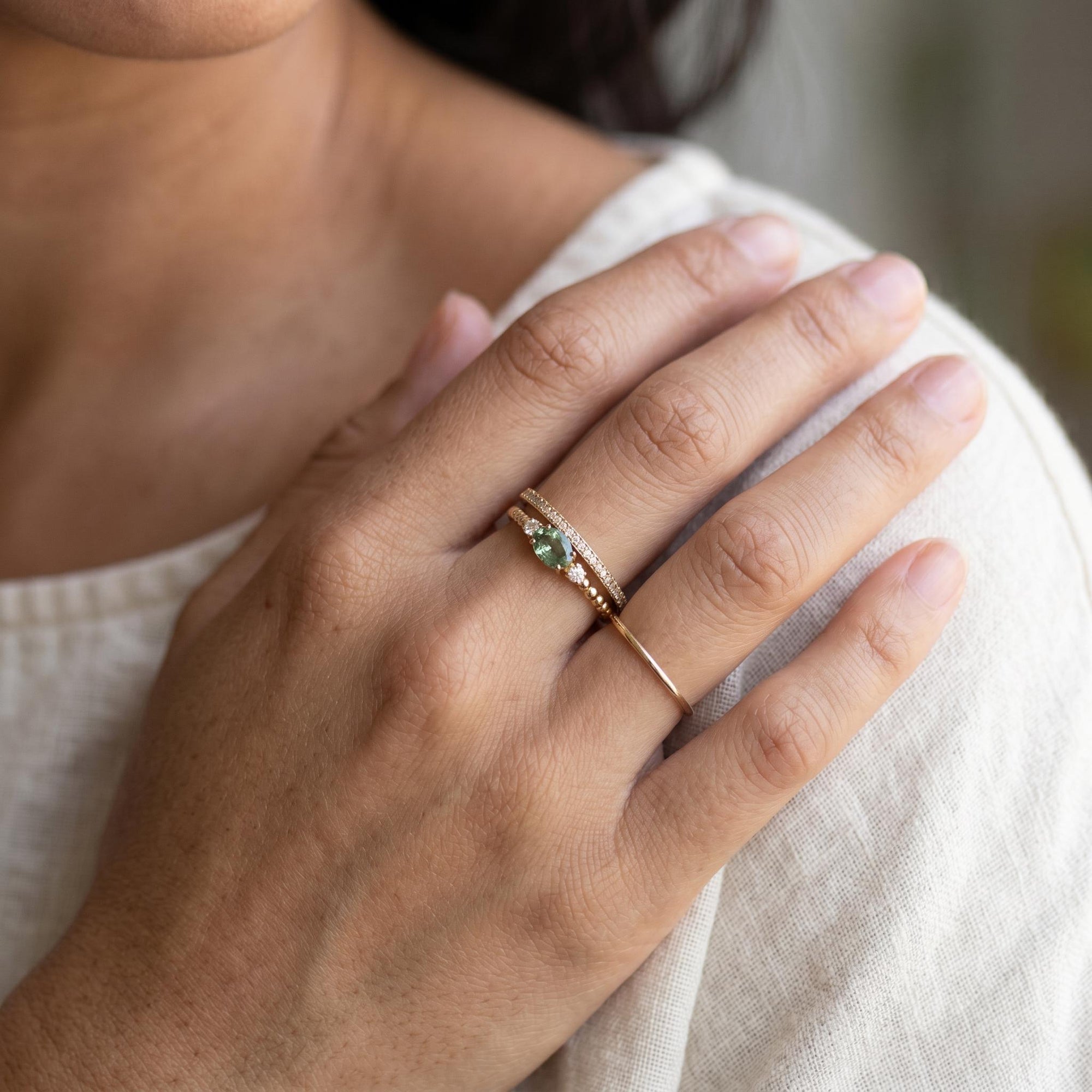 Diamond & Oval Tourmaline Engagement Ring