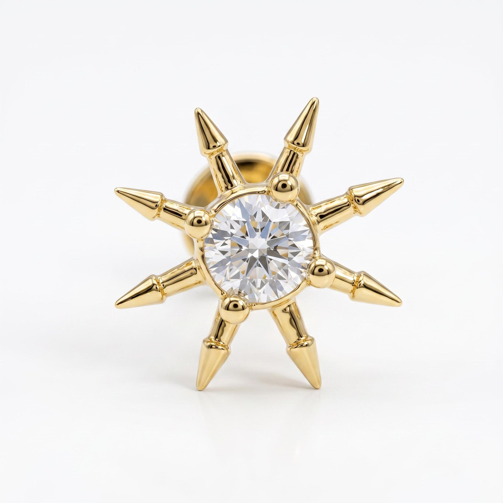 Sun Earrings 14k Solid Gold, Internally Threaded Flat Back Earrings