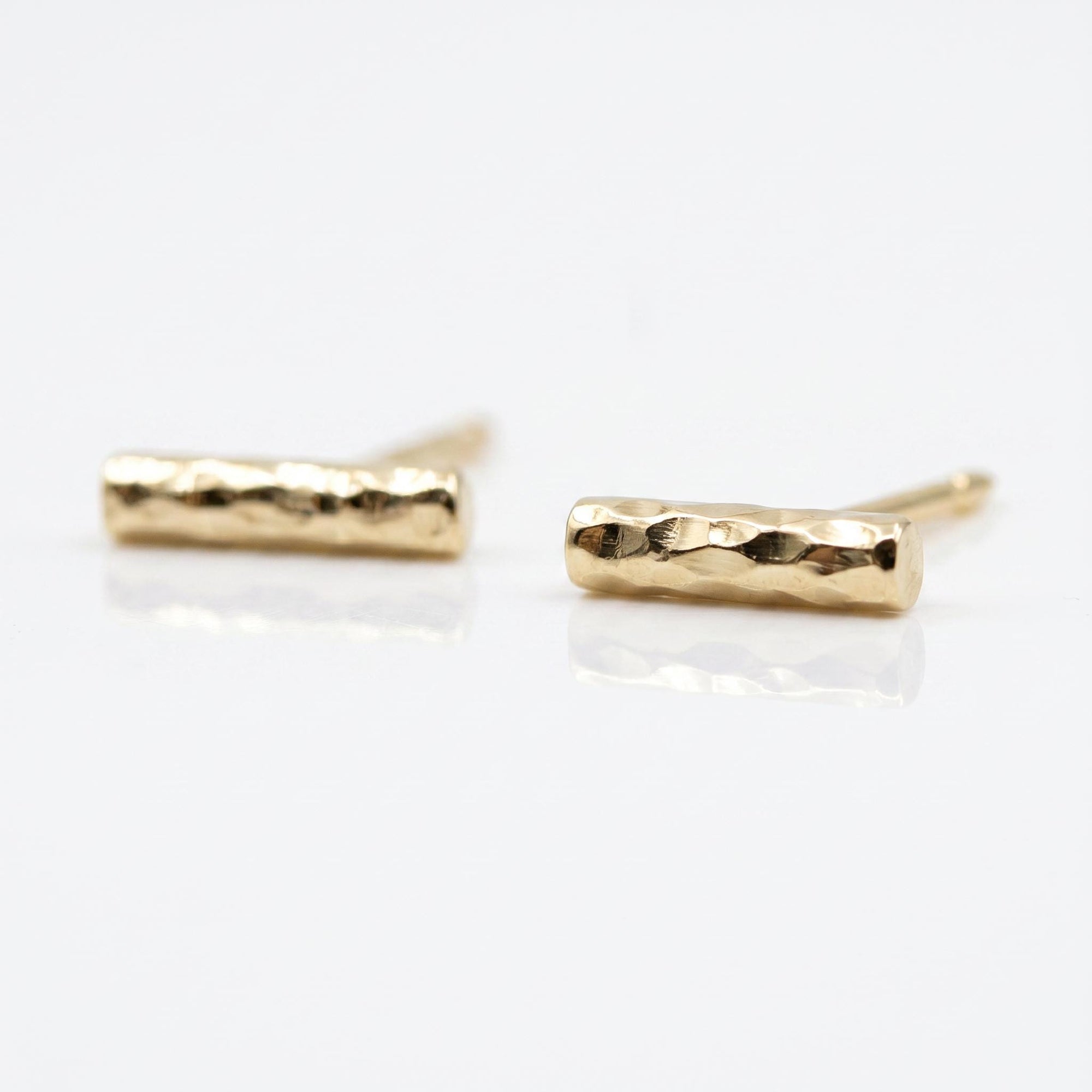 14k Gold Hammered Bar Stud Earrings (SINGLE or PAIR) - Melt'm Jewelry