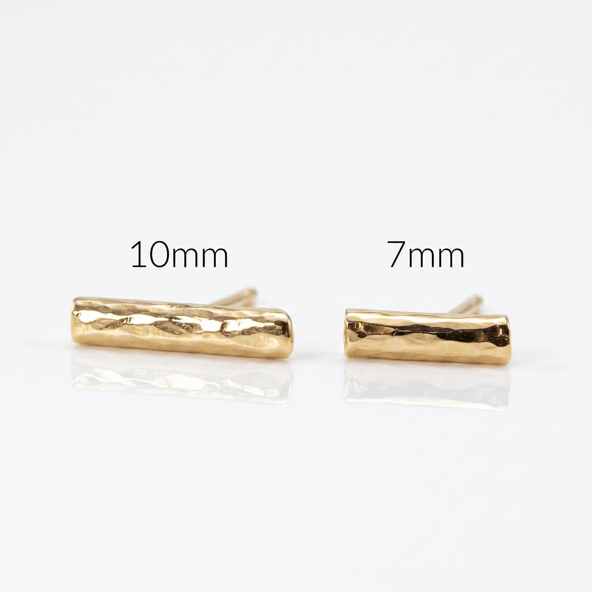 14k Gold Hammered Bar Stud Earrings (SINGLE or PAIR) - Melt'm Jewelry