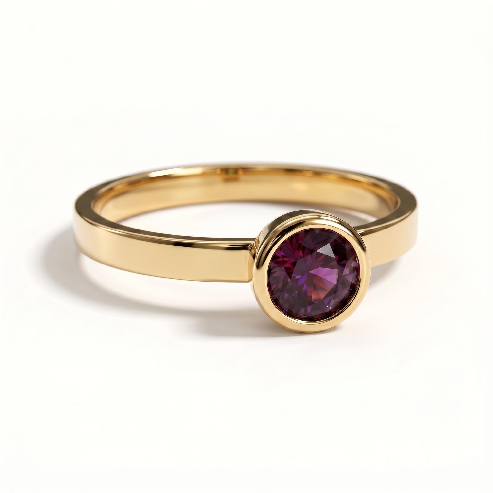 Round Lab Alexandrite Ring 14k Gold Bezel Set, 5mm Alexandrite Ring