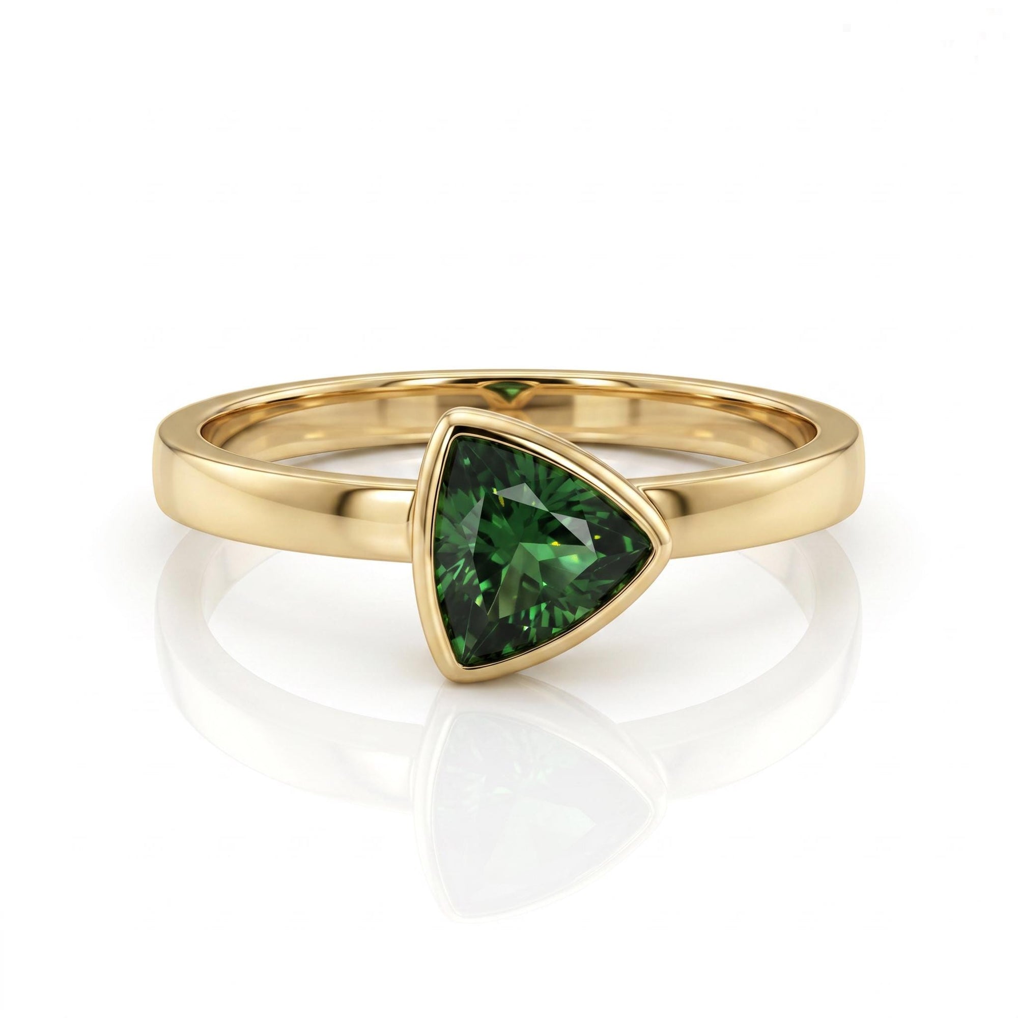 Trillion Green Tourmaline Ring 14k Solid Gold, Bezel Set Tourmaline Ring, October Birthstone Ring, Minimal Gold Ring, Dainty Gemstone Ring