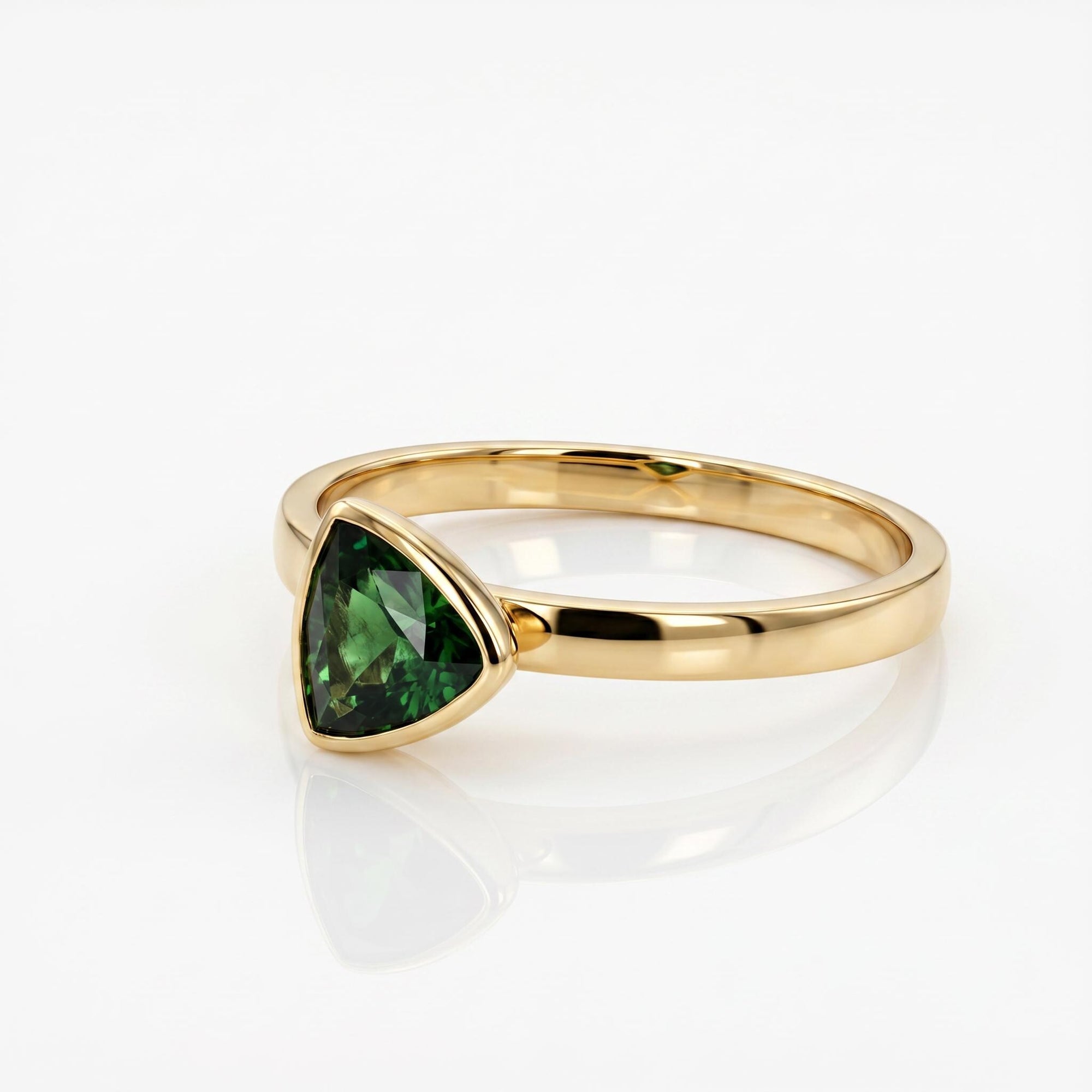 Trillion Green Tourmaline Ring 14k Solid Gold, Bezel Set Tourmaline Ring, October Birthstone Ring, Minimal Gold Ring, Dainty Gemstone Ring