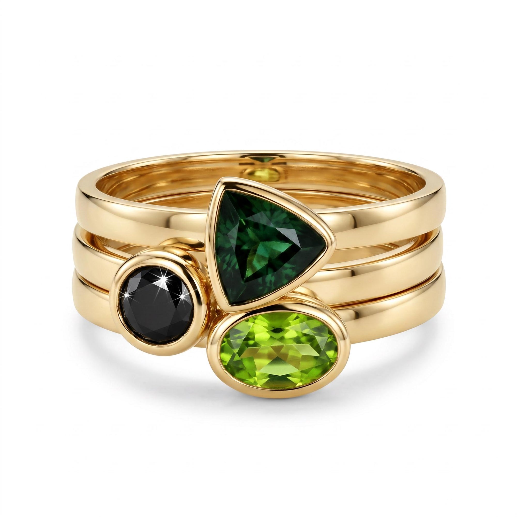 Trillion Green Tourmaline Ring 14k Solid Gold, Bezel Set Tourmaline Ring, October Birthstone Ring, Minimal Gold Ring, Dainty Gemstone Ring