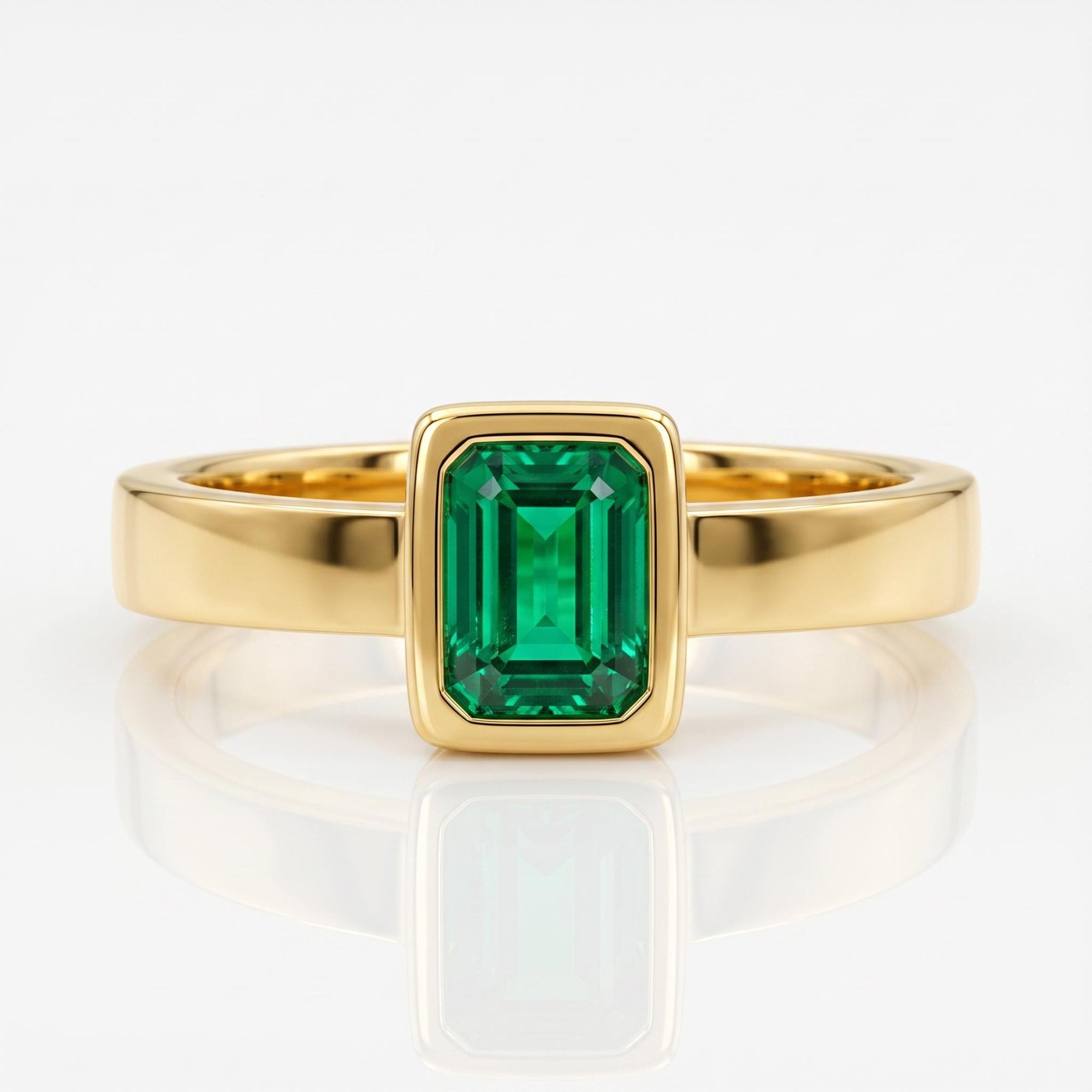 Bezel Set Emerald Ring 14k Solid Gold - Melt'm Jewelry