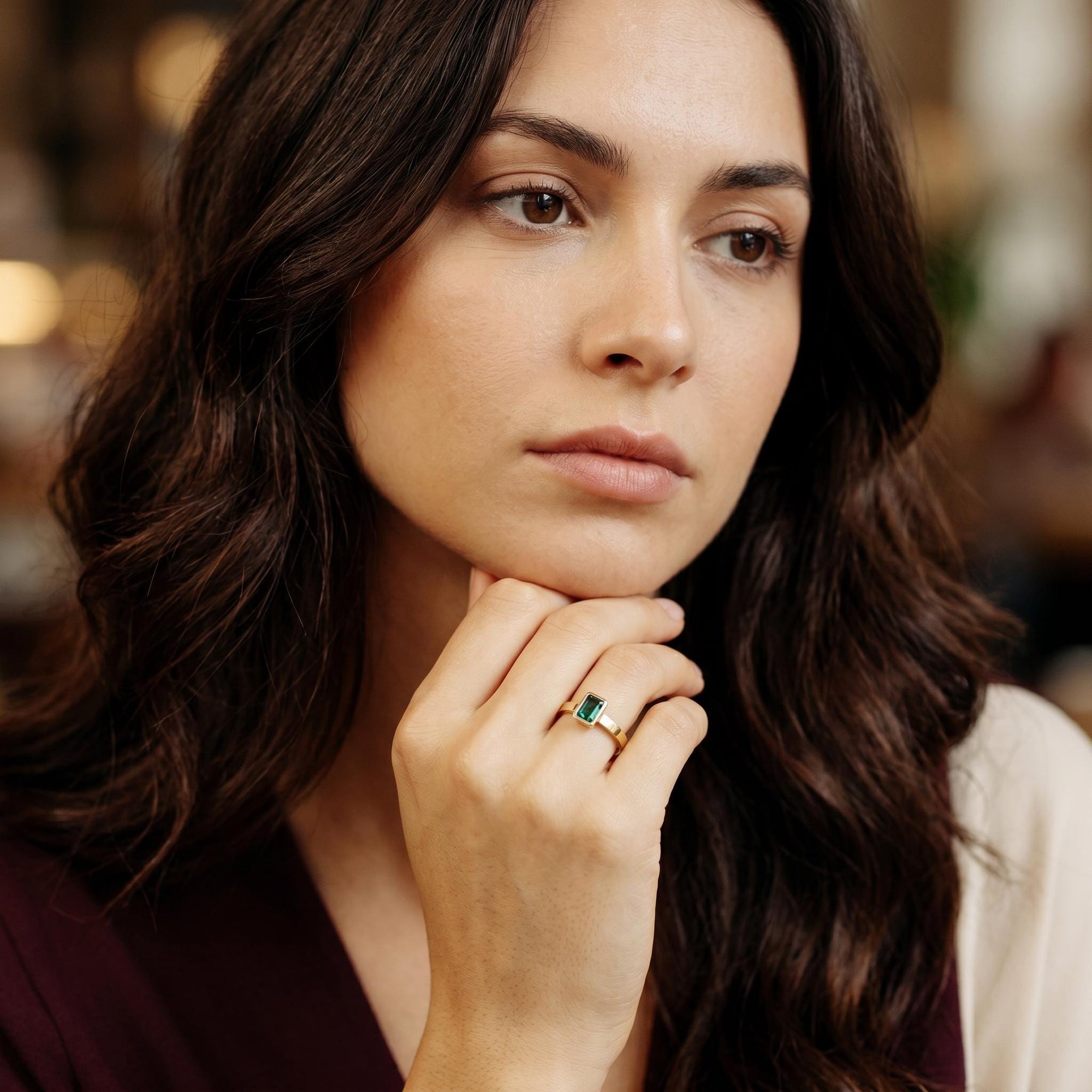 Bezel Set Emerald Ring 14k Solid Gold - Melt'm Jewelry