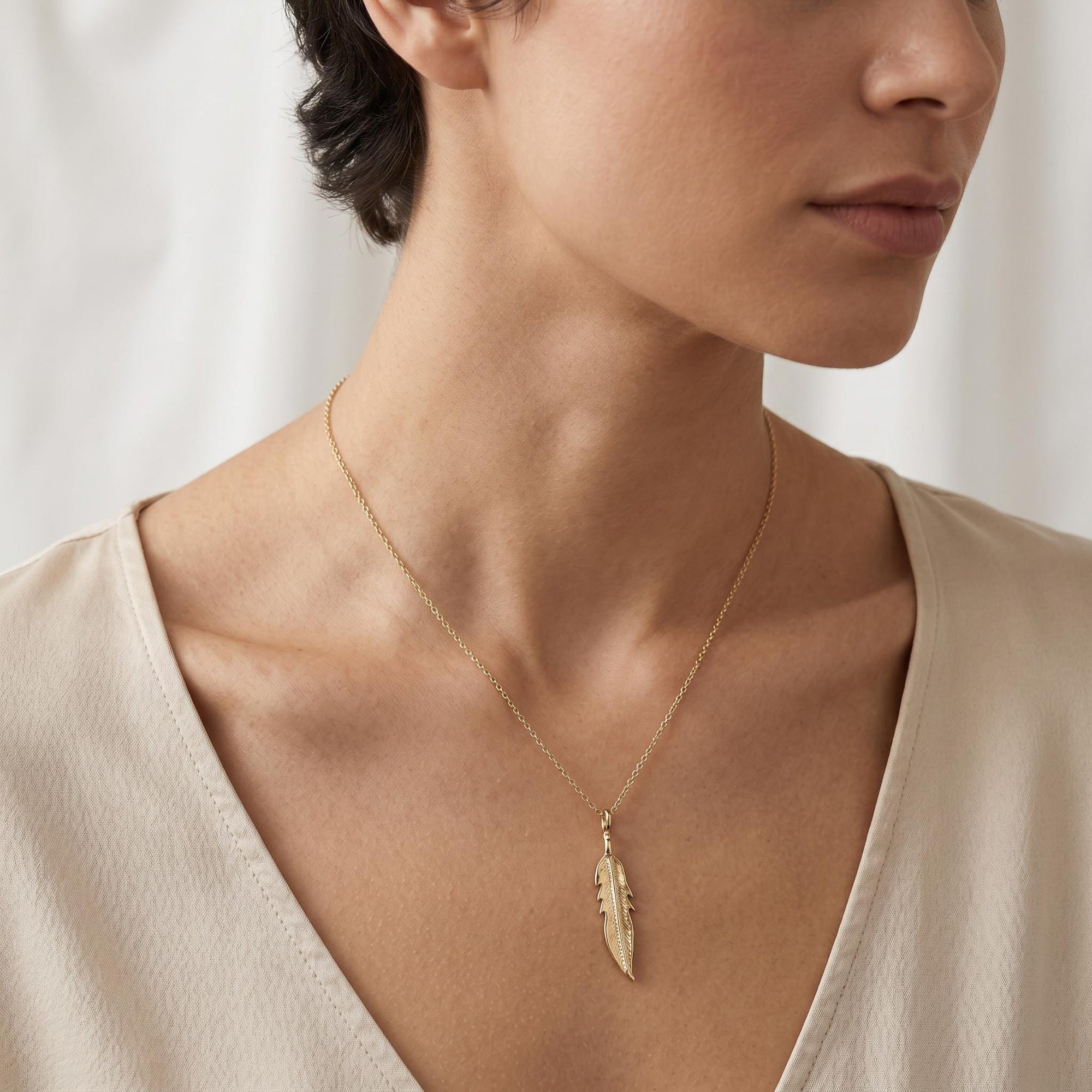 14k Gold Feather Pendant, Meaningful Jewelry - Melt'm Jewelry