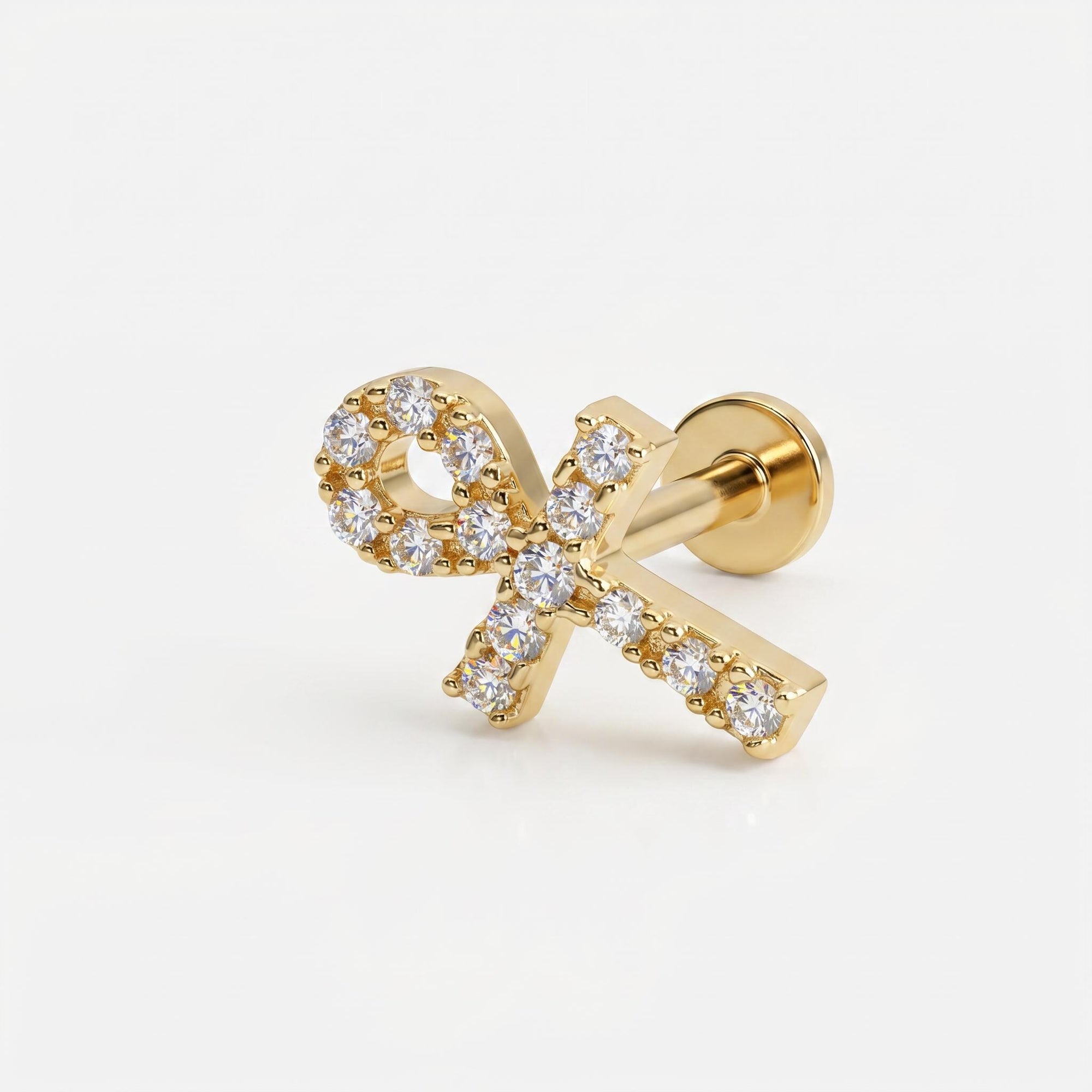 Ankh Flat Back Cartilage Earring 14k Solid Gold - Melt'm Jewelry