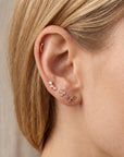 Three Bezel CZ Stone Curve Bar Ear Piercing 14k Solid Gold Flat Back (SINGLE or PAIR)